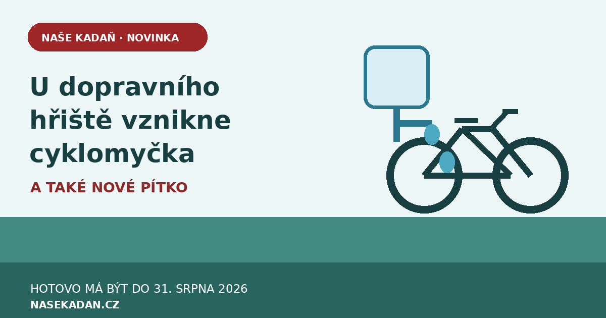 Redakční grafika Naší Kadaně k nové cyklomyčce a pítku u dopravního hřiště v Kadani
