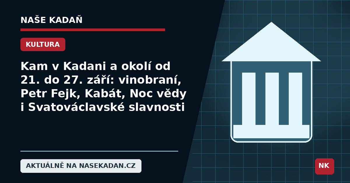Redakční grafika Naše Kadaň k článku Kam v Kadani a okolí od 21. do 27. září: vinobraní, Petr Fejk, Kabát, Noc vědy i Svatováclavské slavnosti