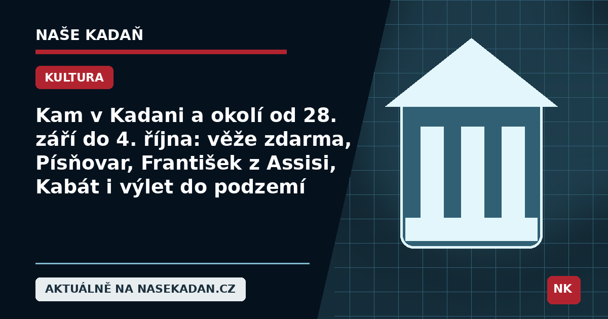 Redakční grafika Naše Kadaň k článku Kam v Kadani a okolí od 28. září do 4. října: věže zdarma, Písňovar, František z Assisi, Kabát i výlet do podzemí