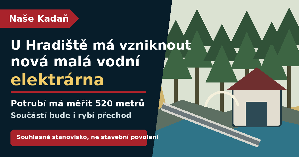 Ilustrační redakční grafika nové malé vodní elektrárny na Hradišťském potoce