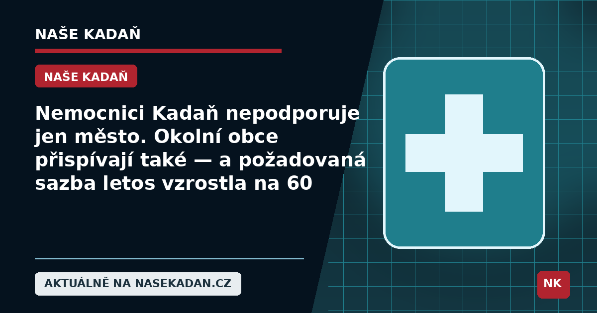 Redakční grafika Naše Kadaň k článku Nemocnici Kadaň nepodporuje jen město. Okolní obce přispívají také — a požadovaná sazba letos vzrostla na 60 korun na obyvatele