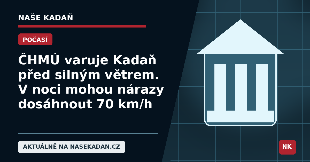 Redakční grafika Naše Kadaň k článku ČHMÚ varuje Kadaň před silným větrem. V noci mohou nárazy dosáhnout 70 km/h